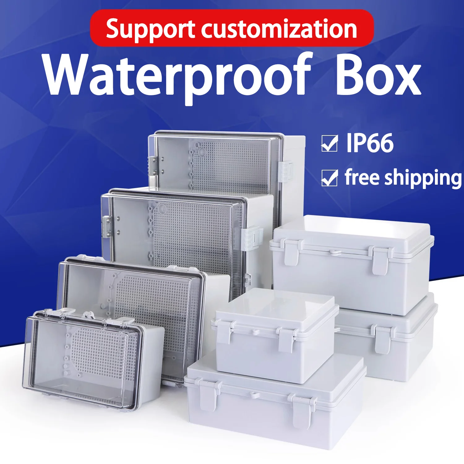 ABS Plastic Outdoor Waterproof Electrical Box Junction box IP66 Waterproof Gray/Transparent Cover Enclosure Junction Box