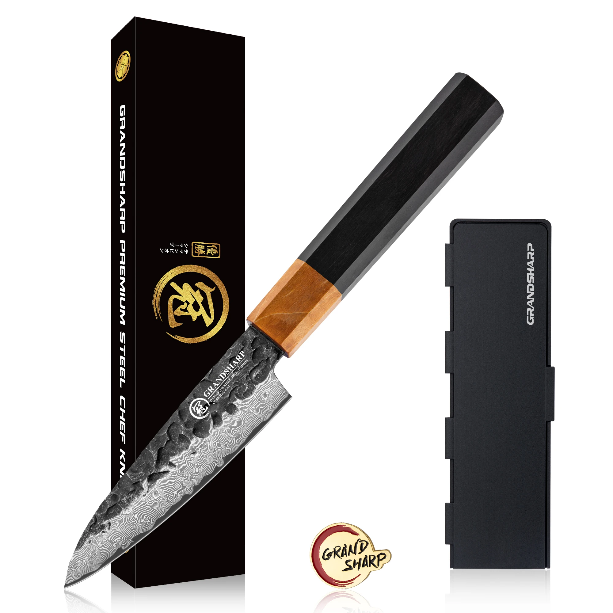 Grandsharp 3.5''Japanese Style Fruit Knife 67 Layer Damascus Steel Blade with Comfortable Ebony Handle Perfect for Kitchen Use