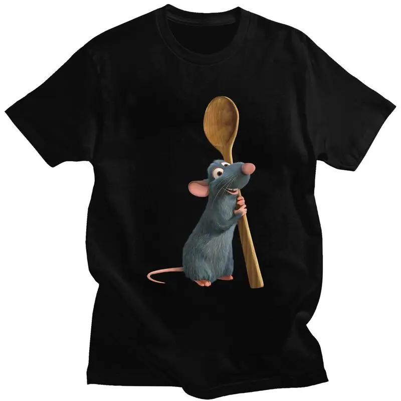 Custom Ratatouille Remy Anime T Shirts Men Pure Cotton Tees Tshirt T-shirt