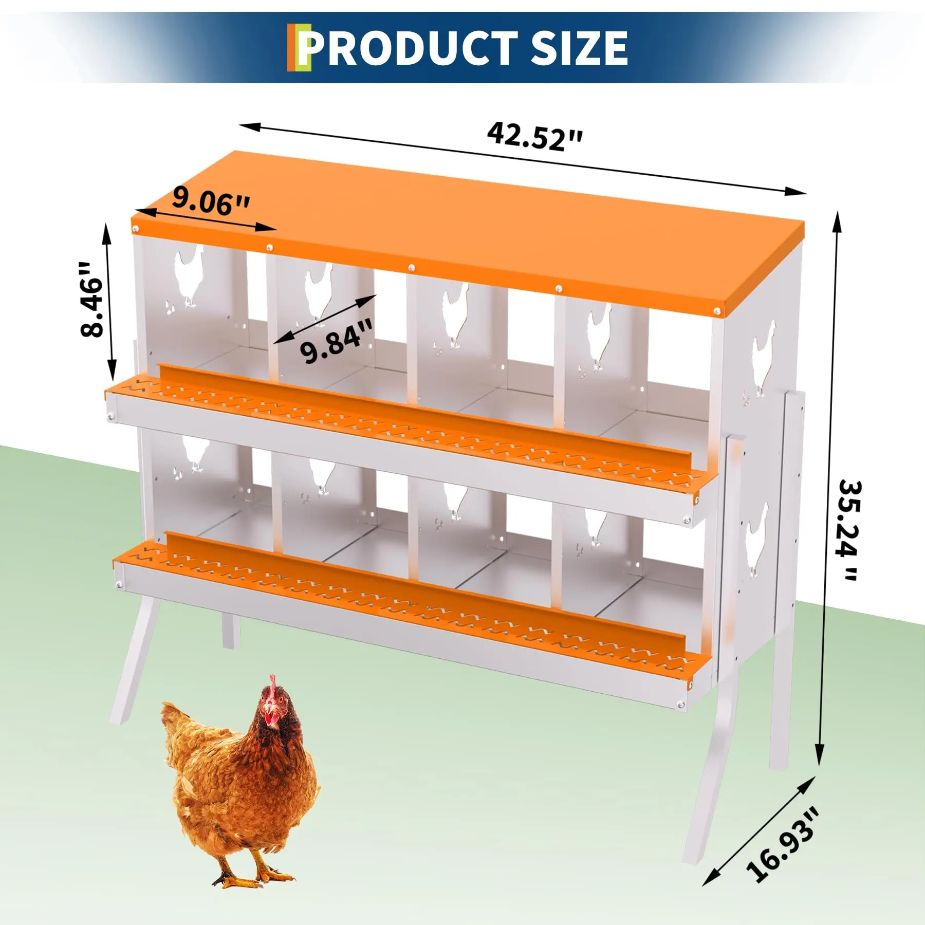 8-Hole Chicken Nest Box, Chicken Nesting Boxes for Laying Eggs with Ventilation Holes & Anti-Peck Design, Space-Saving Design, Nesting Box Suitable for Hens & Ducks