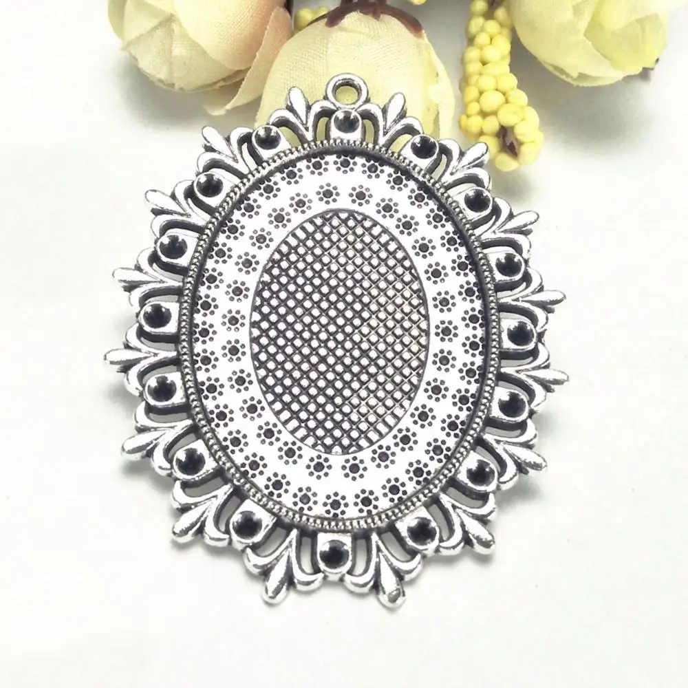 10 sztuk/partia tybetański Cabochon 30x40mm podstawa Bezel ustawienia Tone owalna filigranowa ramka Cameo kaboszony do tworzenia biżuterii komponenty B