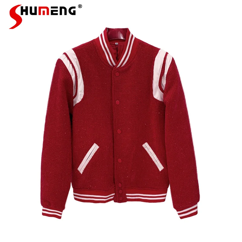 

Модные мужские бейсбольные куртки 2025, новые зимние толстые свободные модные пальто из искусственной кожи, мужские красивые куртки одного цвета