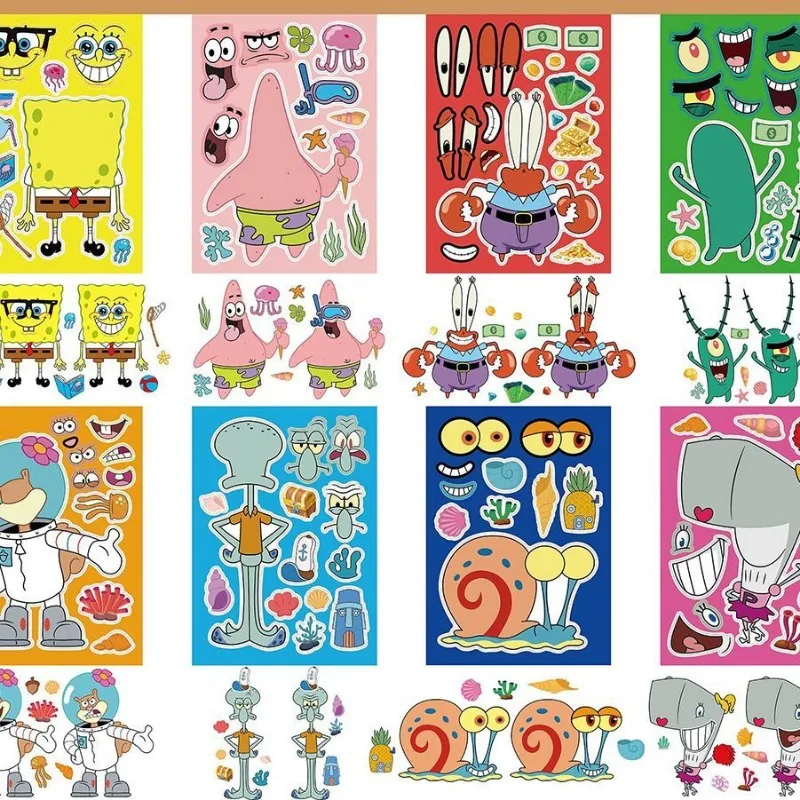 8PCS Cartoon SpongeBob SquarePants Patrick Star Stickers Mobile Phone Case Refrigerator Notebook Decoration Stickers Wholesale