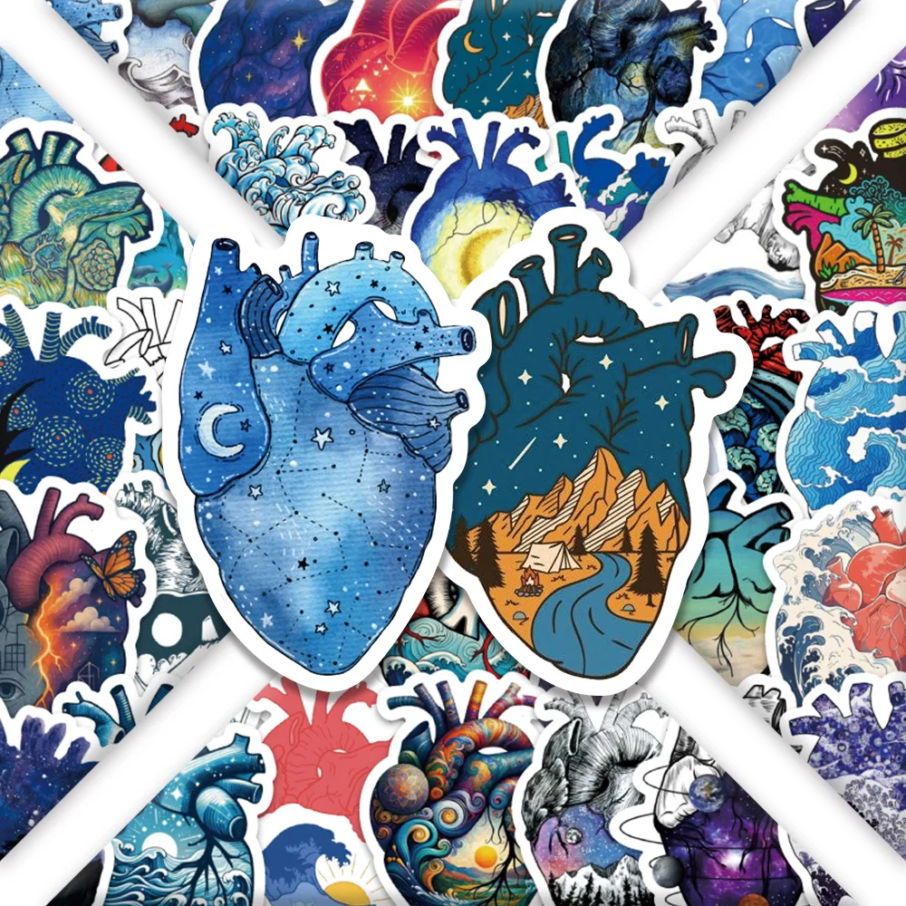

54Pcs Heart Sticker Cartoon Sticker Desktop Notebook Tablet Skateboard Waterproof Sticker