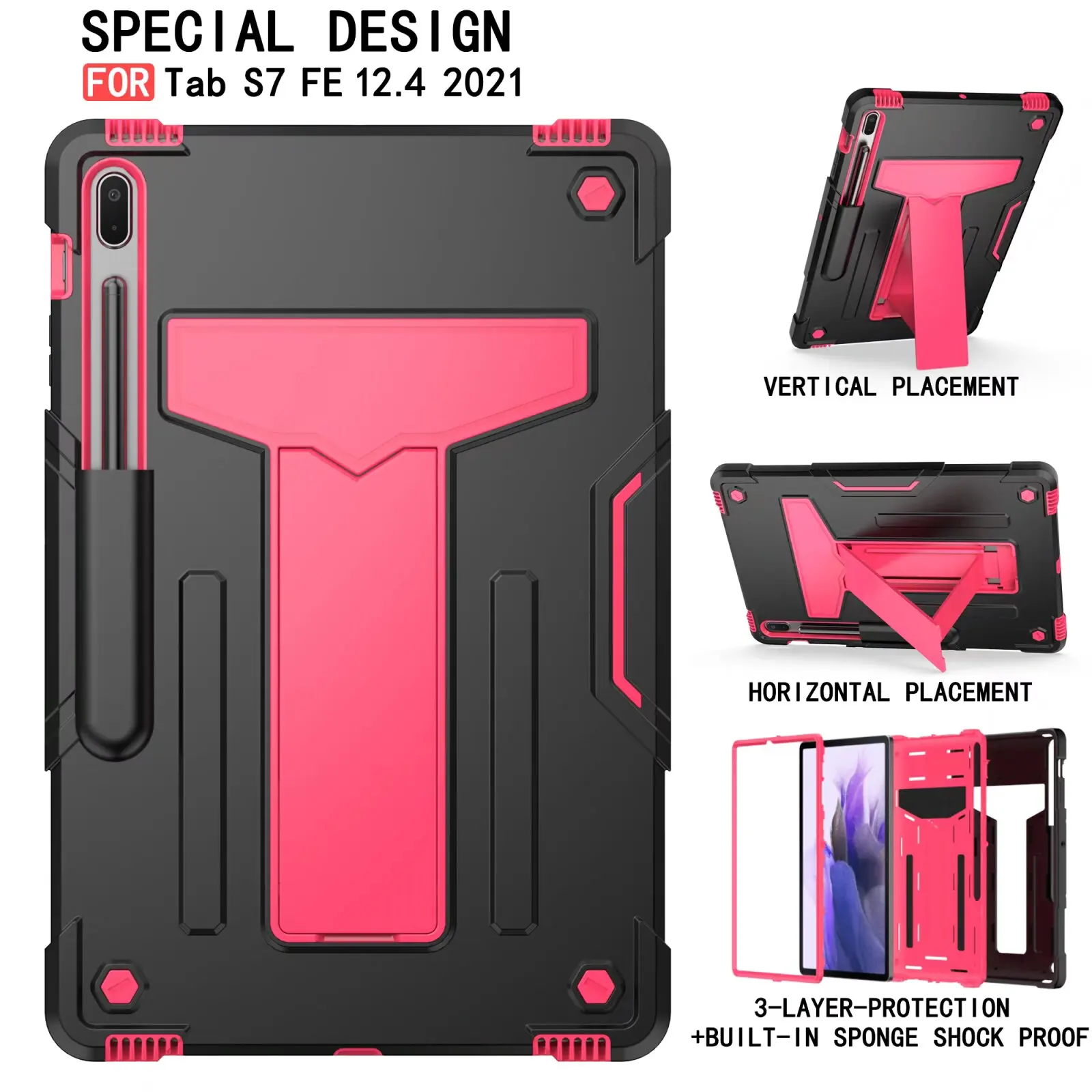 Case for Samsung Galaxy Tab  S7 FE  S7 PLUS  S8 PLUS 12.4 inch Tablet Cover Hybrid Shockproof With Holder