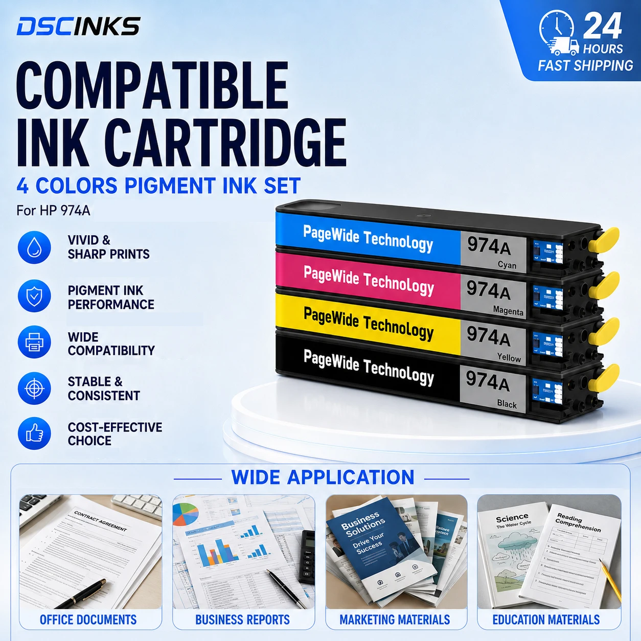 For Hp 974A Cartridge With Full Pigment Ink Chip For Hp PageWide Pro 452dn 452dw 477dn 477dw 552dw 577dw 577z Printer 4Colors