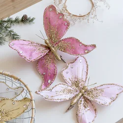 Simulated Butterfly Pendant Christmas Tree Gold Powder Decoration Butterfly Sequin Clip Christmas Floral Atmosphere Accessories