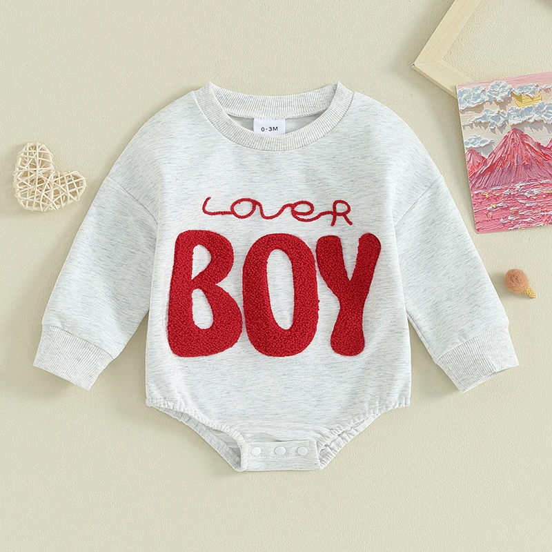 2023-11-21 Lioraitiin 0-18M Baby Boys Sweatshirts Rompers Valentine's Day Clothes Letter Fuzzy Embroidered Long Sleeve Jumpsuit