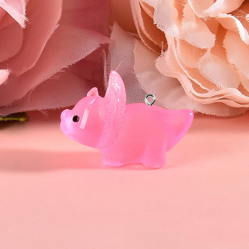 10pcs/lot Cute 3D Luminous Dinosaur animal Charms Resin Pendant For Jewelry Making Accessories DIY Earrings Necklace Keychain