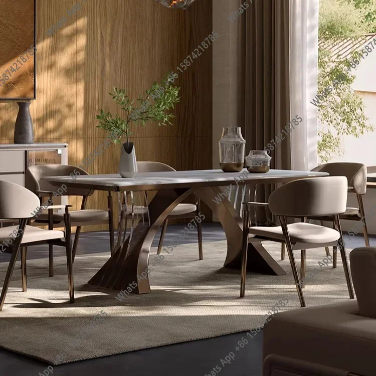 N64 Light luxury marble dining table villa high-end design sense long dining table and chair combination new Italian minimalist