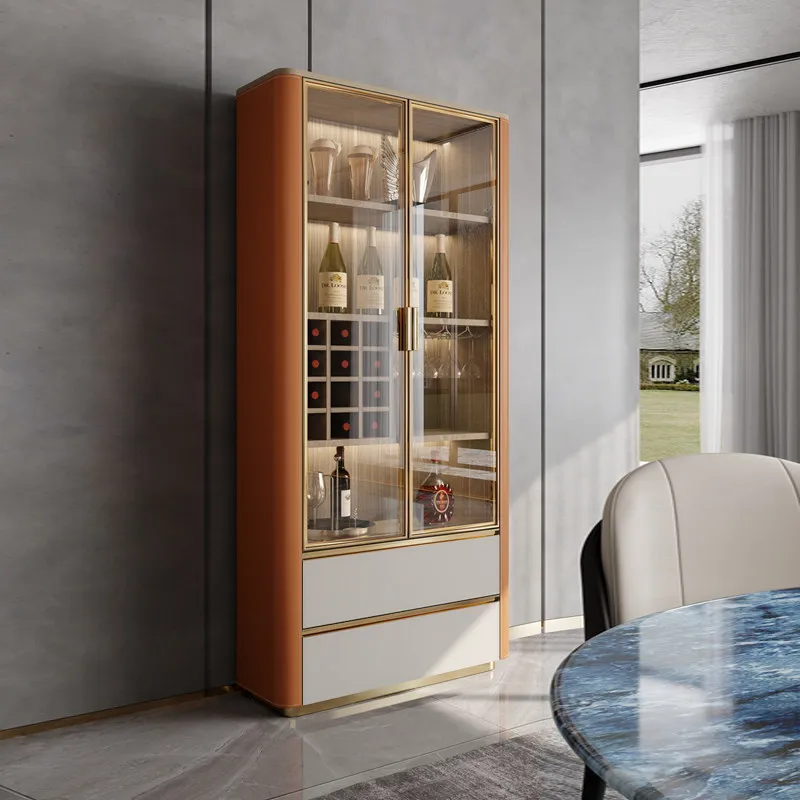 

Modern Living Room Home Wall-to-wall Display Cabinet, High-end Glass Door Small Wine Cabinet, Solid Wood Storage Cabinet