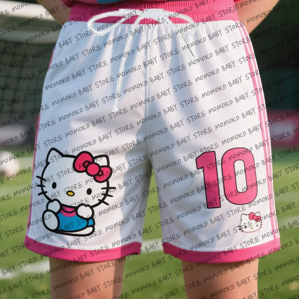 

MINISO Sanrio Hello Kitty No 10, футбольные шорты с узором для взрослых и детей, летние шорты для отдыха на Гавайях, дизайнерские футбольные шорты