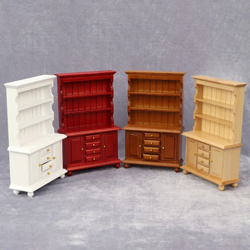 

1:12 Scale Dollhouse Miniature Furniture - 3-Tier Double-Door Standing Cabinet, Detachable Display Shelf for Dollhouse Decoratio