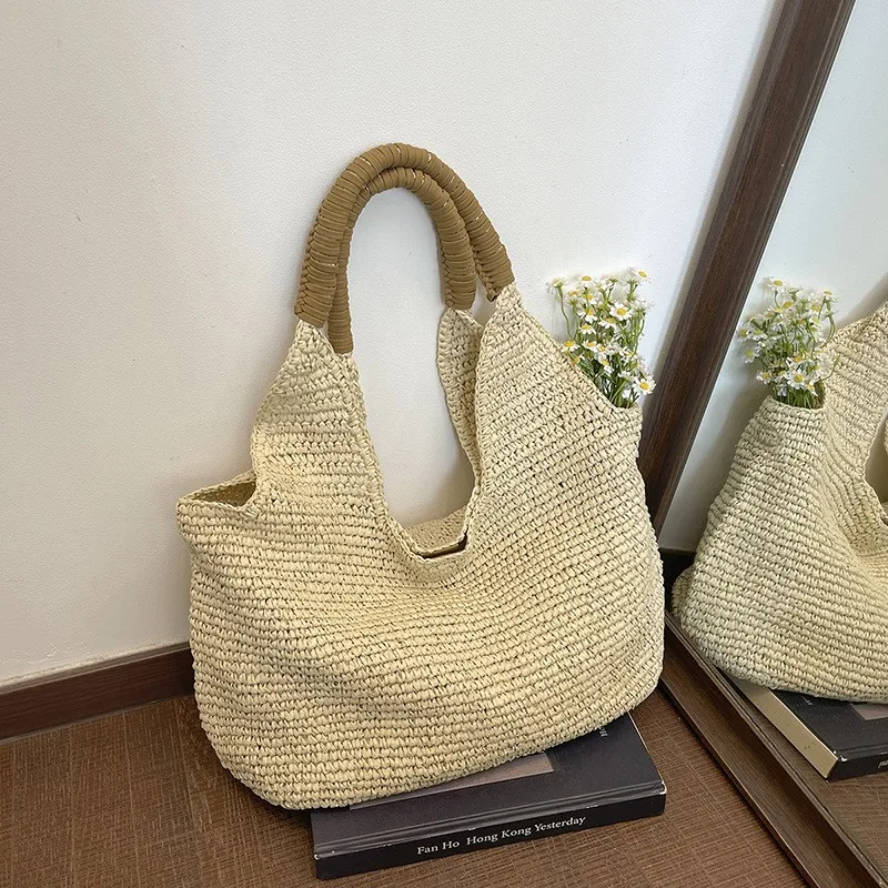 summer-beach-straw-woven-bag-large-capacity-casual-women's-travel-vacation-fashion-commuting-single-shoulder-bag