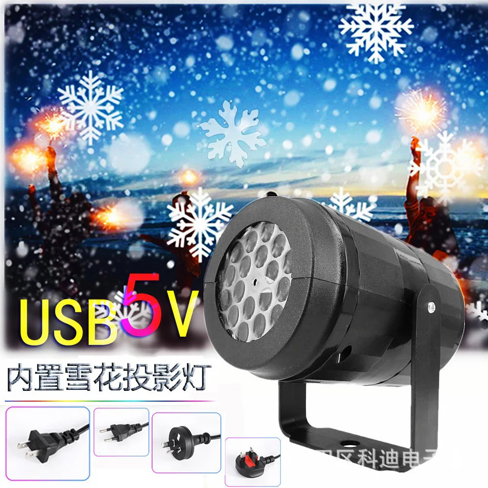 16-patroon kerstprojectorlamp USB/EU-stekker Sneeuwvlok Halloween-sfeer Decoratieve lamp Vakantiepodiumverlichting Effect Heet