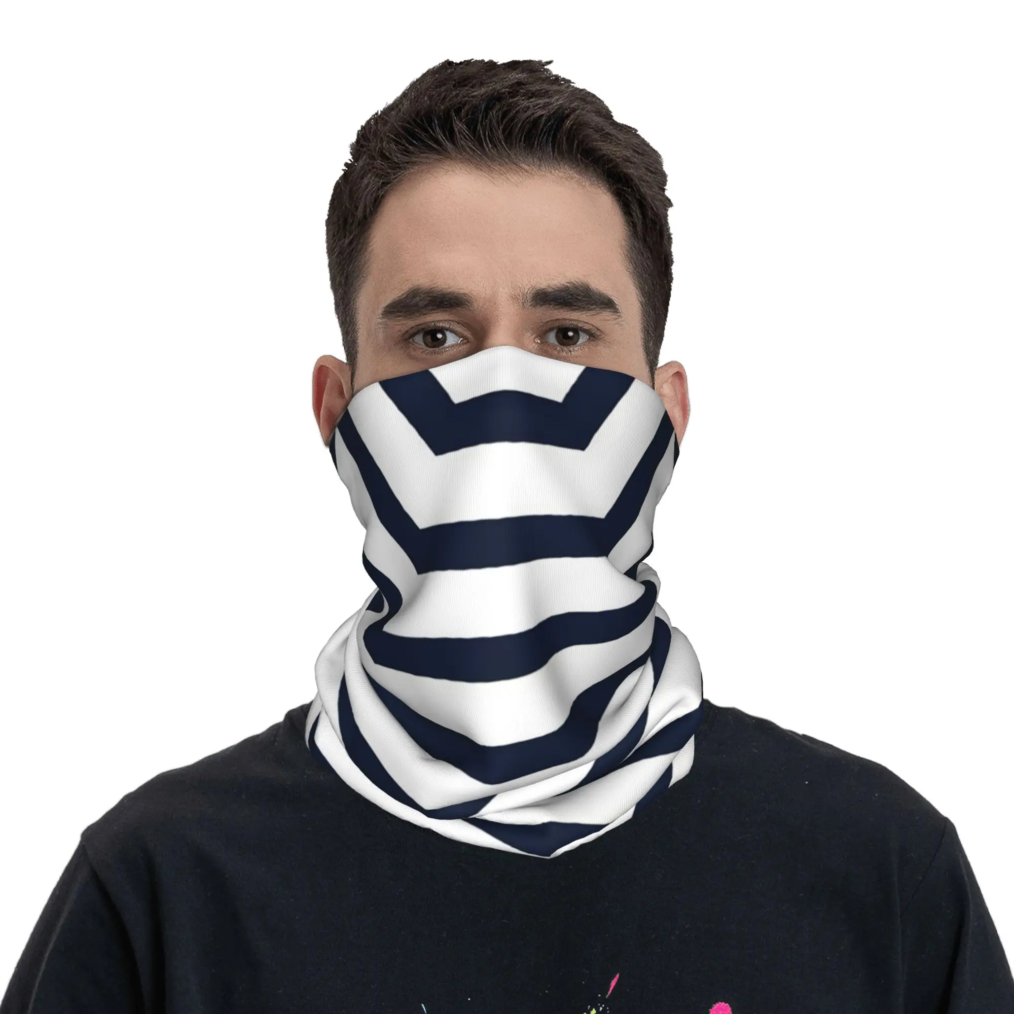 Navy And White Hexagonal Stripes Bandana Neck Gaiter Printed Wrap Mask Scarf Multifunction Face Mask Riding For Men Women Adult