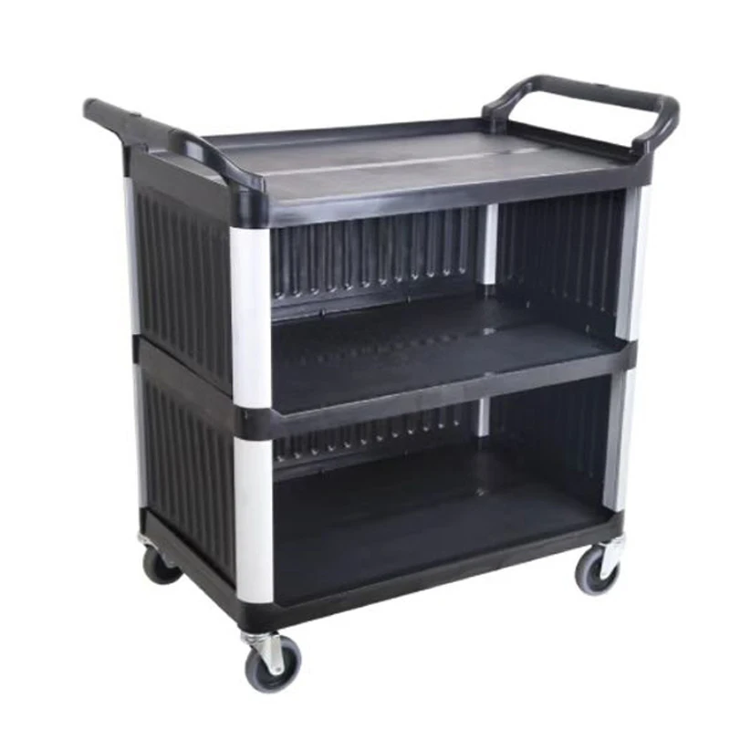 Factory Direct Sales Heavy Duty Hotel Food Service Cart Dishes Clean Storage 3 Tier Plastic Service Trolley With Door