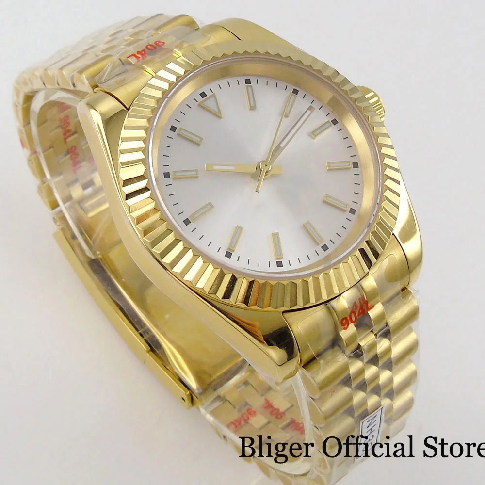 Nologo Fluted Gold Men Watch 36mm 39mm Automatic Men Watch NH35A PT5000 MIYOTA Glass Back Silver Gold Dial Jubilee Band