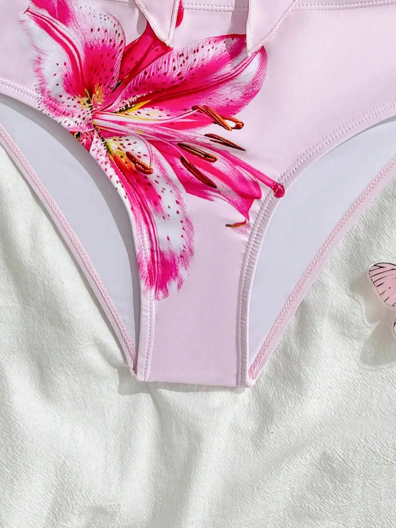 Pink Floral Print Bikini Set With Bow Detail Women's Two Piece Swimsuit For Beach And Pool