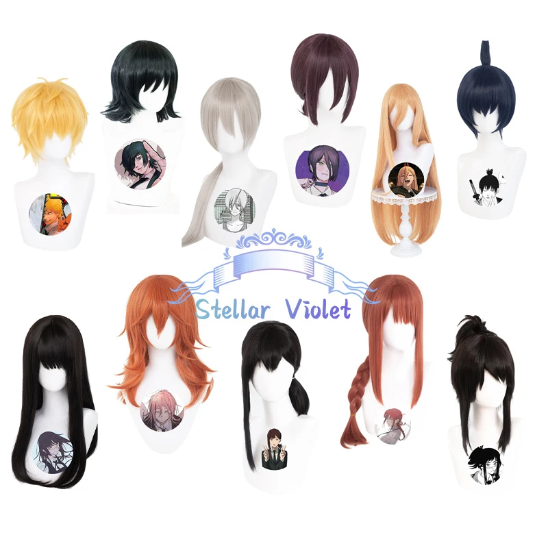 Reze شعر مستعار تأثيري مقاومة للحرارة أنيمي بالمنشار رجل ماكيما تأثيري تأثيري بيروكات صناعية Denji Power Himeno Mitaka Asa شعر مستعار الطرف