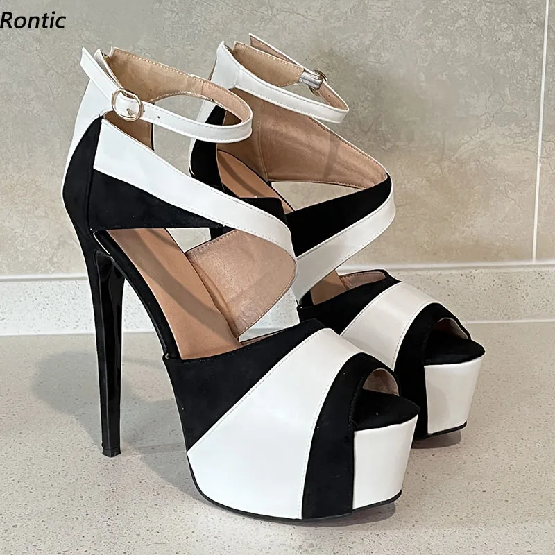 Rontic New Arrival Women Summer Sandals Patch Sexy Stiletto Heels Open Toe Beautiful White Party Shoes Size 34 45 47 52