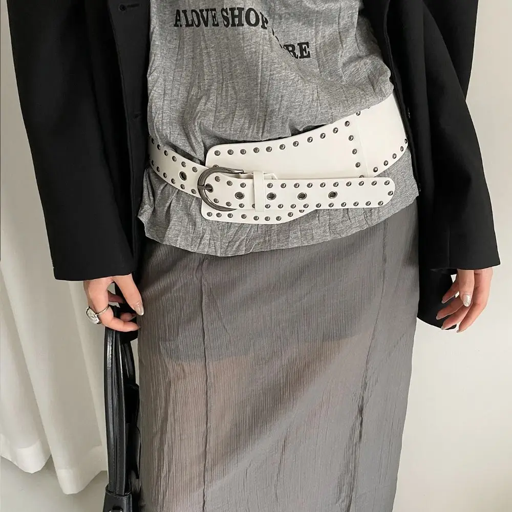 

Fashion Designer Wide Women's Belt Gothic Punk Style Rivet Waist Belt Y2k American Dress Jeans Belt Streetwear
