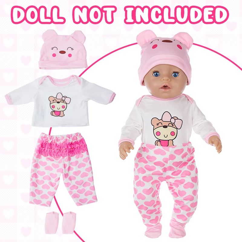 Puppenkleidung 18 Zoll 45cm Niedlicher Rosa Bärenhut Jacke Kapuzenpullover Hose Babypuppen-Reborn-Puppenkleidung Zubehör Mädchengeschenk
