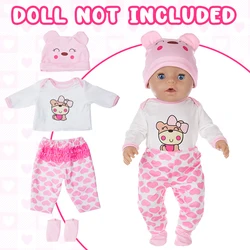 Doll Clothes 18Inch/45cm Cute Pink Bear Hat Jacket Hoodie Pants Baby Born Doll Rebirth Doll Clothes Accessory Girl Gift