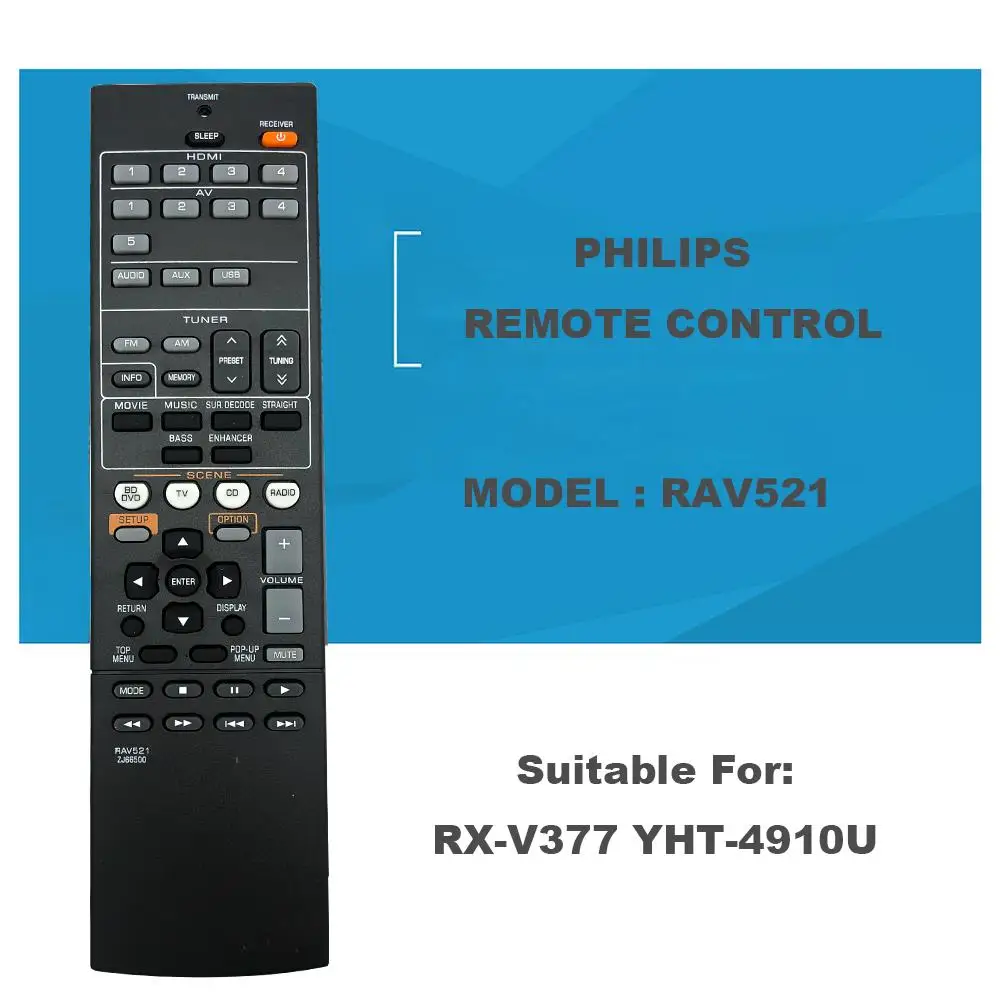 NEW Replacement for YAMAHA RAV521 ZJ66500 Audio/Video Receiver Remote Control HTR-3067 RX-V377 RX-V377BL YHT-4910U YHT-4910UBL