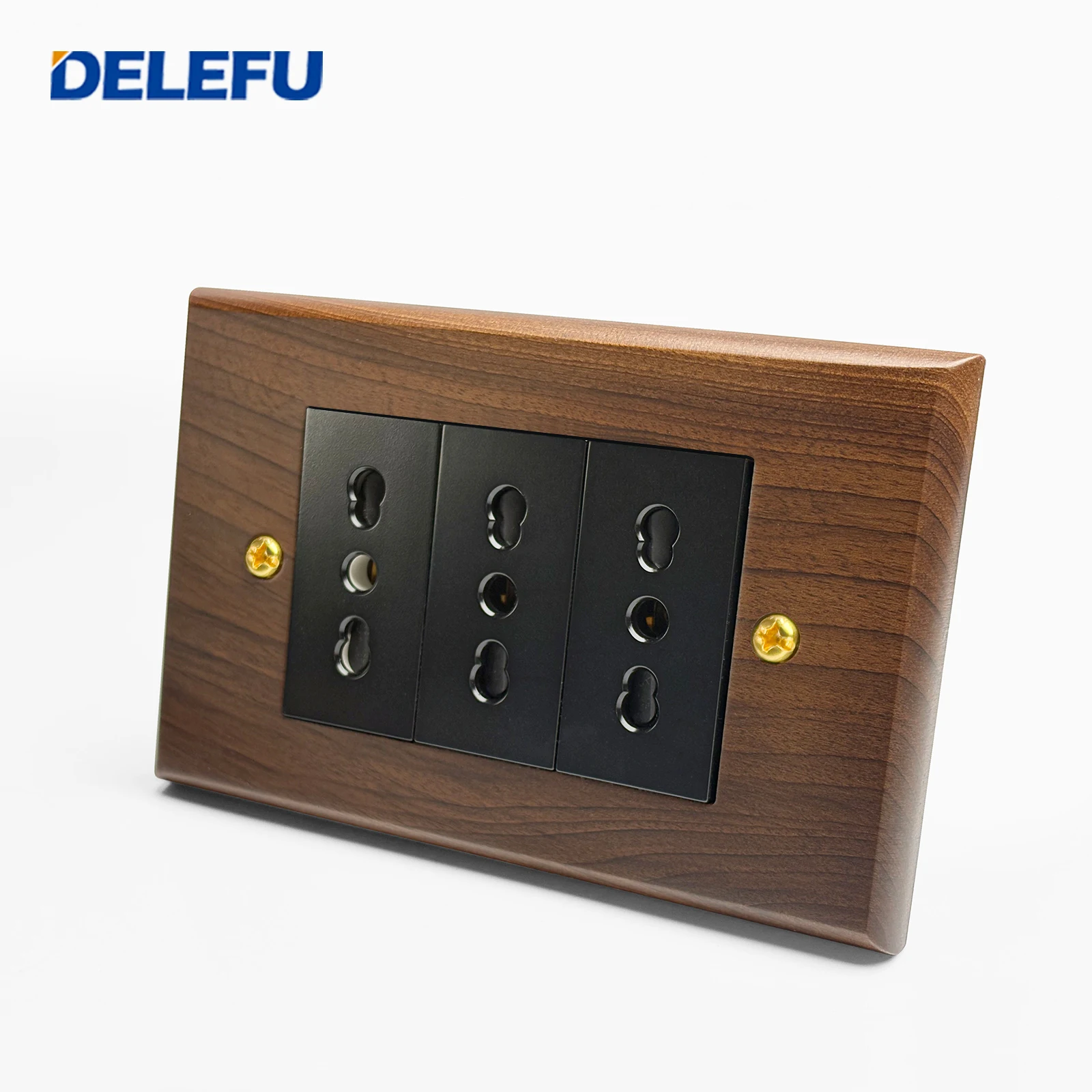 DELEFU Walnut Wood Solid Panel Italy Standard 118mm Wall Socket Fast Charging USB TypeC Retro Switch Black Chile Schuko 20w AC image 6