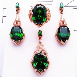 585 purple gold jewelry set plated 14K rose gold fashion luxury inlaid emerald earrings for women exquisite wedding necklace