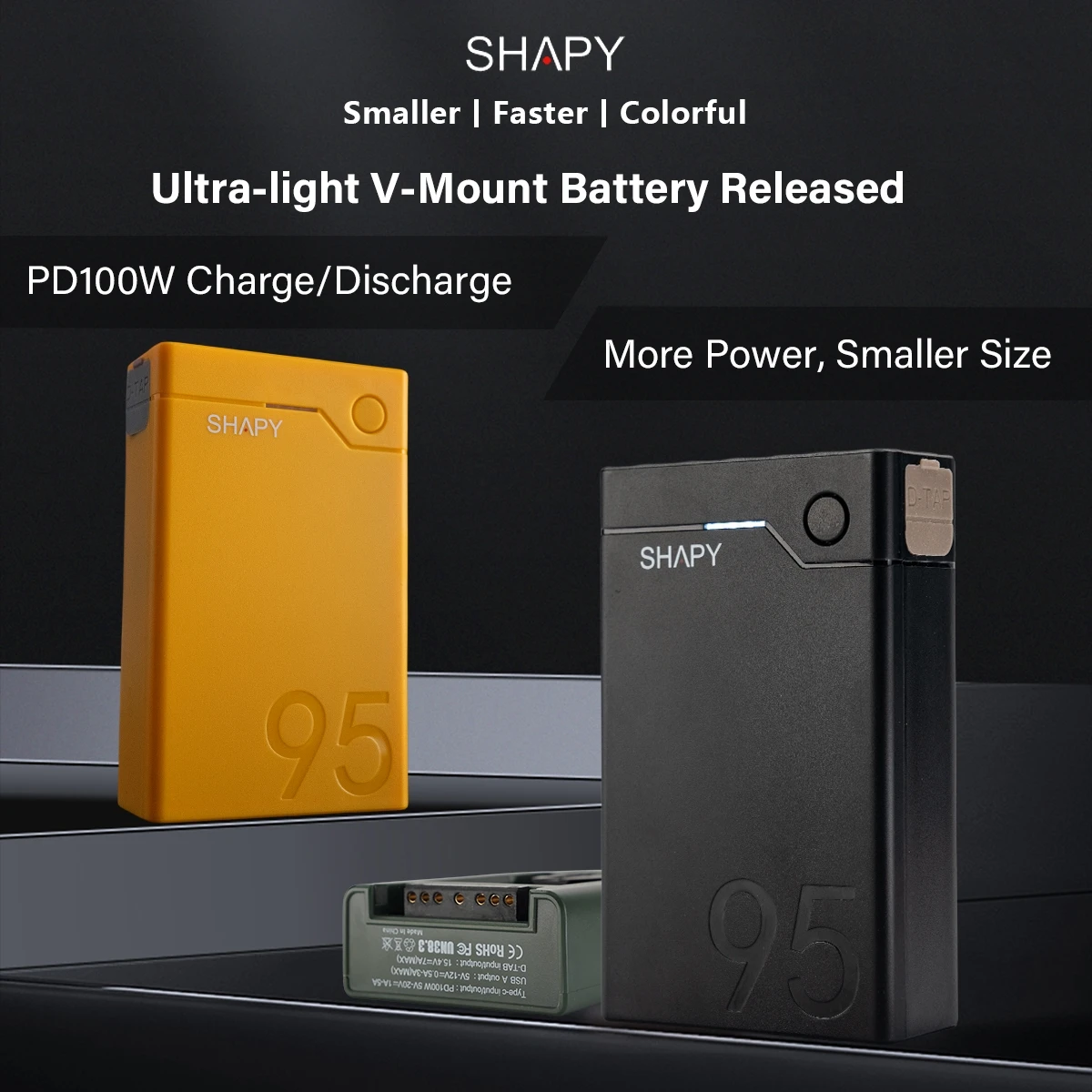 SHAPY 95Wh 6000mah V-mount Battery 15.8V PD100W input/output Fast Charging for SLR Micro Camera Monitor Portable Charging