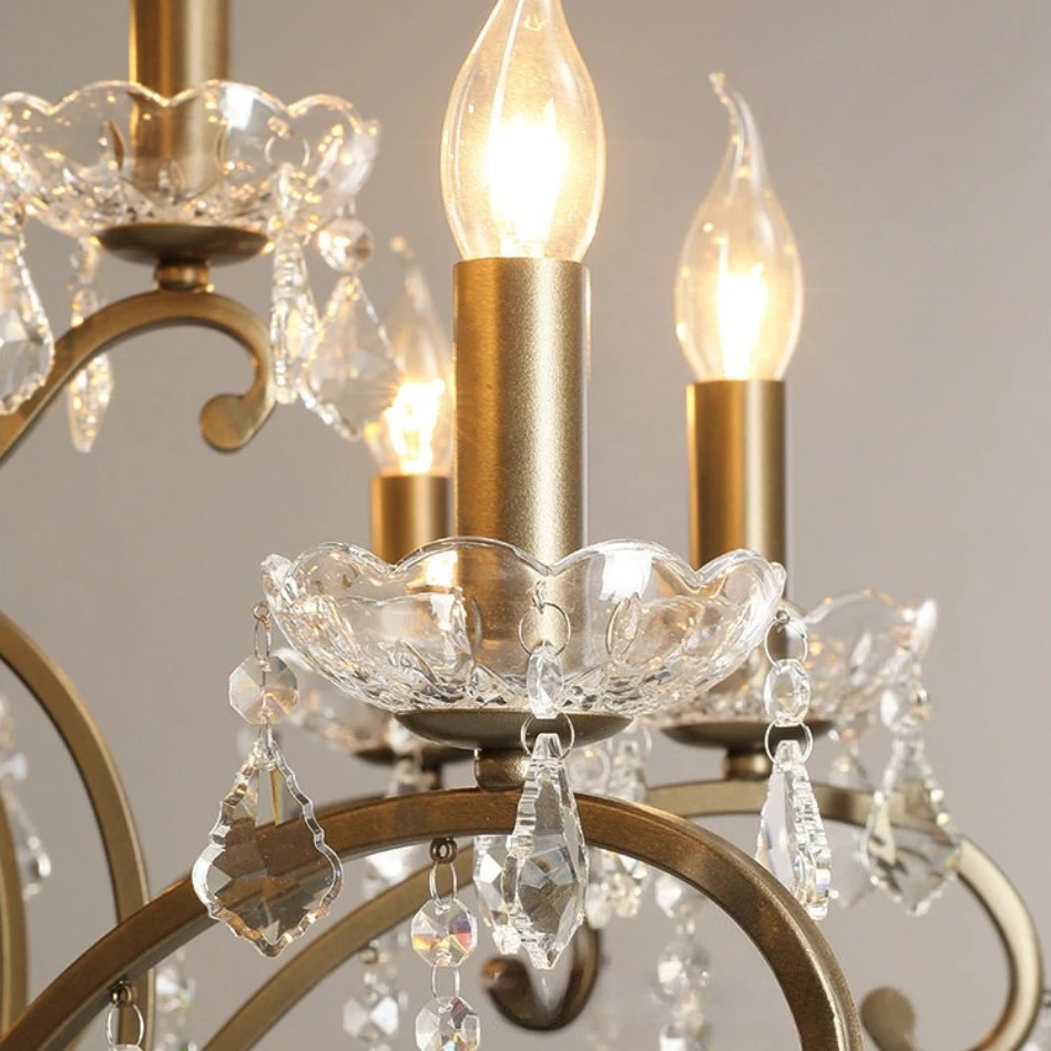 French Crystal Chandelier for Living Room American Country Vintage Restaurant Lamp Antique-style Villa Hall Light Indoor Decor