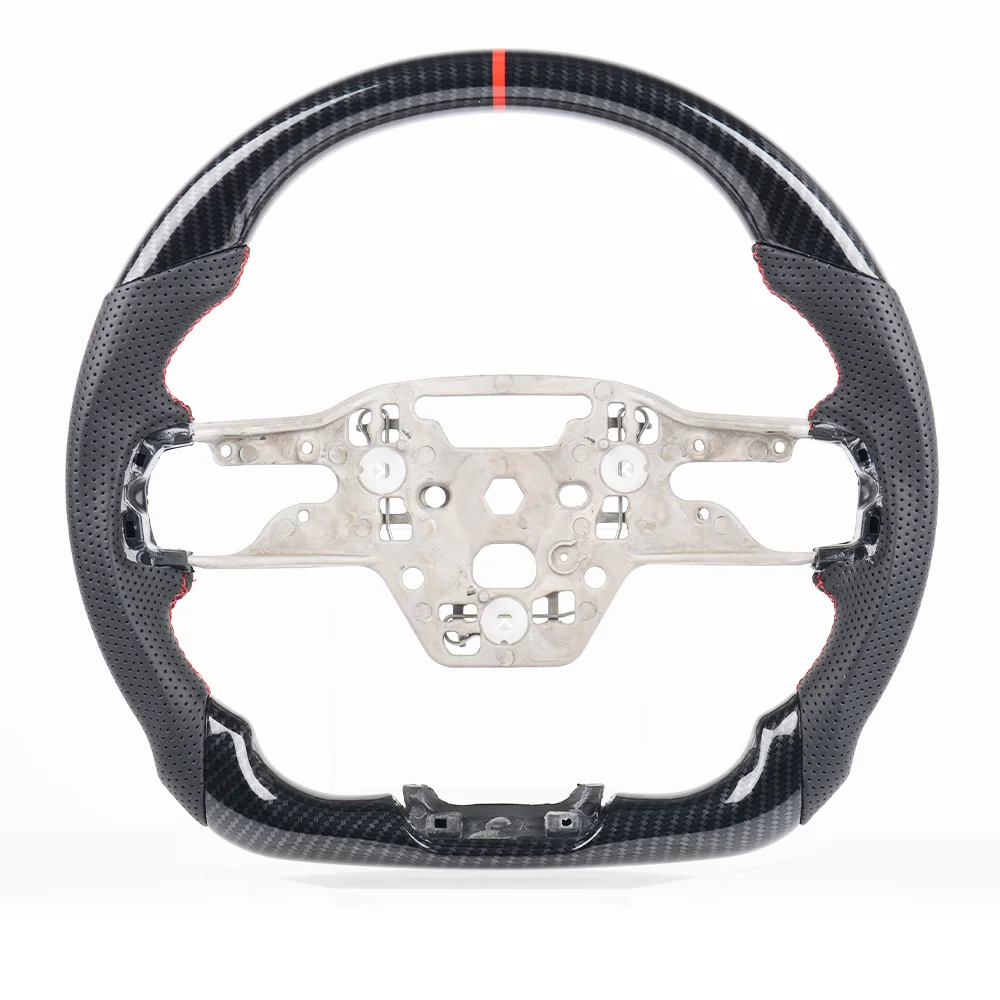 

Hydro Print Carbon Fiber Steering Wheel For Ford Mustang S650 EcoBoost 2024 D-Shape Perforated Leather Racing Wheel