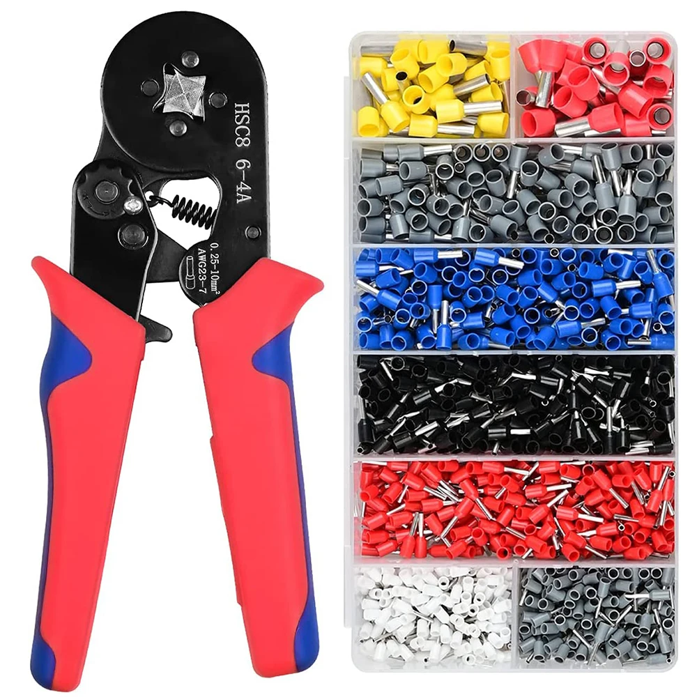 1250pcs Wire terminal crimping connector 0.25-10mm ² AWG23-7 Self adjusting ratchet wire crimping tool ferrule end crimping tool