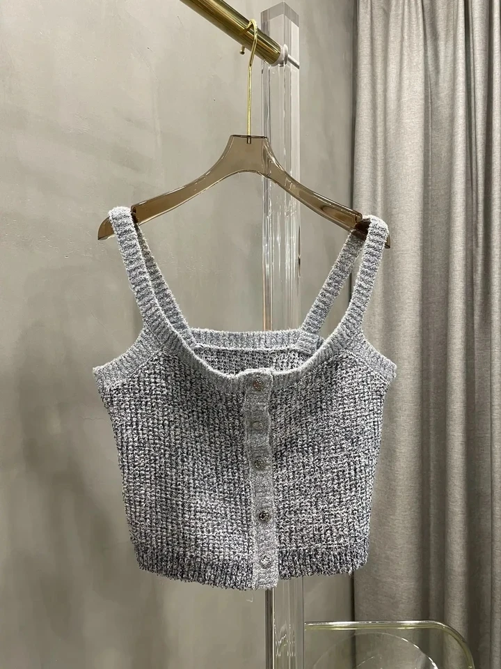 2024 new women's fashion sleeveless sexy casual contrasting knitted vest