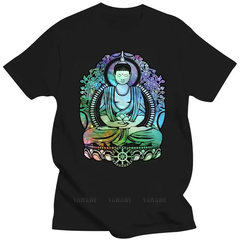 Retro Cosmic Bodhi Tees for Men Print Cotton T Shirt Crew Neck Short Sleeved Buddha T-Shirt Fashion Summer Meditation Clothing