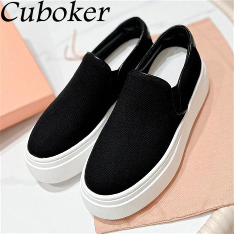 

2024 Spring Thick Sole Canvas Shoes Women Designer Black White Slip On Platform Sneakers Ladies Casual Walking Flat Shoes Femme