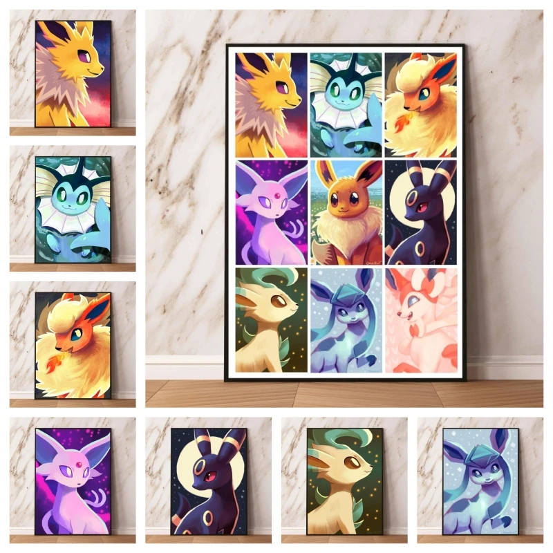 Canvas Artwork Pokemon Eevee Picture Print Wall Children's Bedroom Decor Room Home Poster Toys Hanging Birthday Gifts Classic