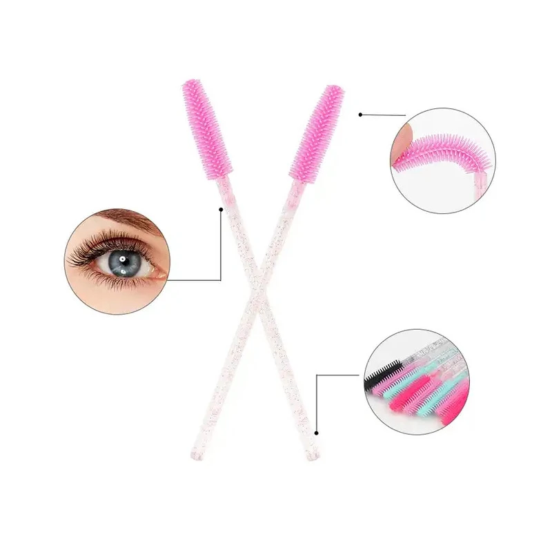 Boxed Silicone Crystal Mascara Wands Applicator Eyelash Makeup Brush Comb Micro Apple Brush Mini Eyebrow Spoolies Beauty Tools