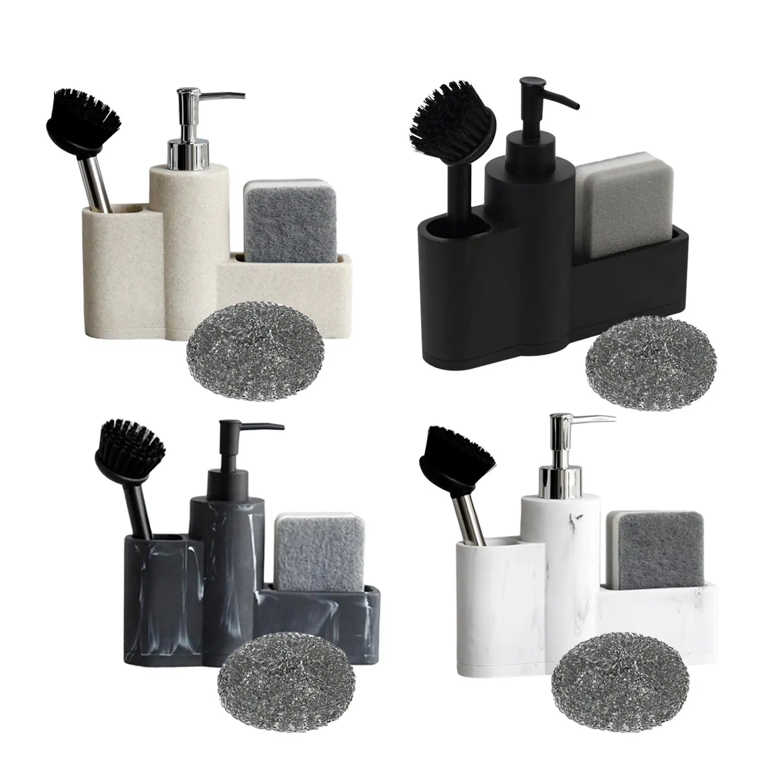 Kitchen Soap Dispenser with Sponge Holder Bathroom Organizer Countertop with Compartment Liquid Hand Soap Dispenser for Hotel