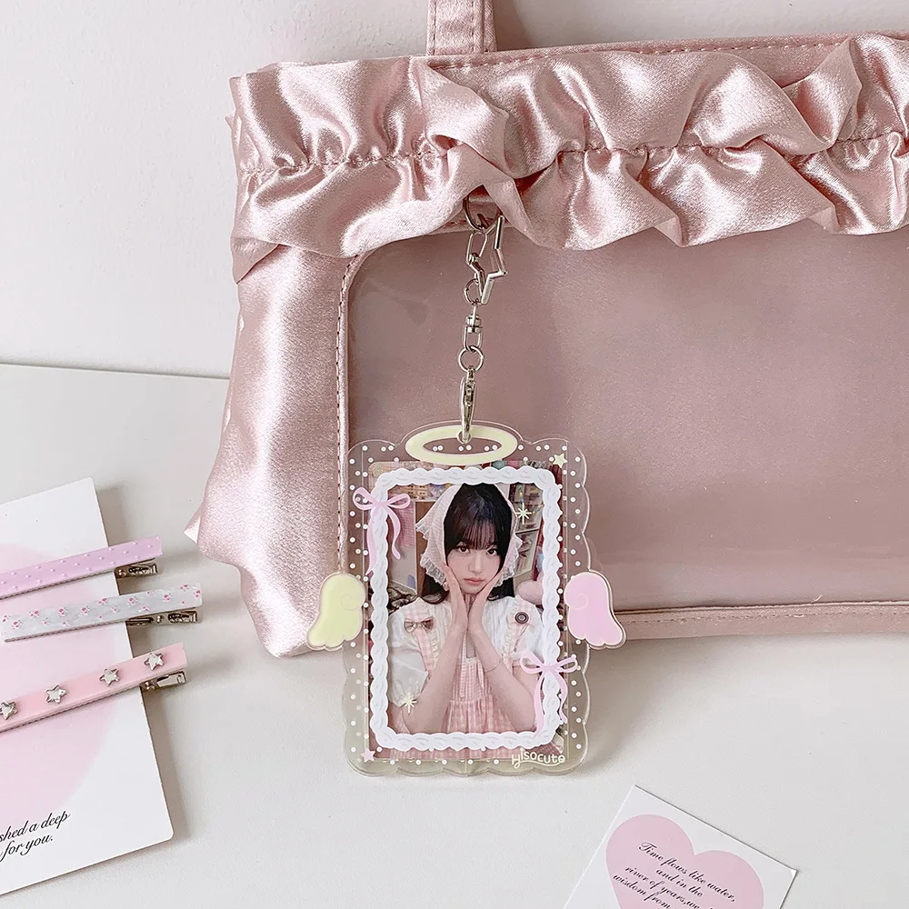 Kpop Transparent Acrylic 3in Card Holder Cute Girl Idol Photo Storage Card Bag Pendant Decorative Keychain Id Protection Cover image 4