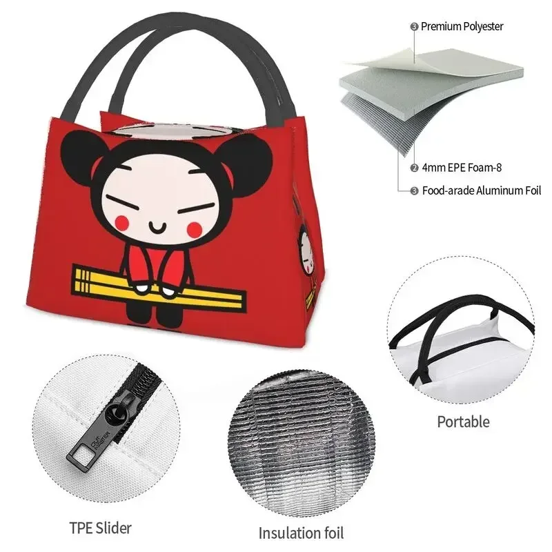 

Custom Pucca With Chopsticks Lunch Bags Men Women Cooler Thermal Insulated Lunch Box for Picnic Camping Work Travel