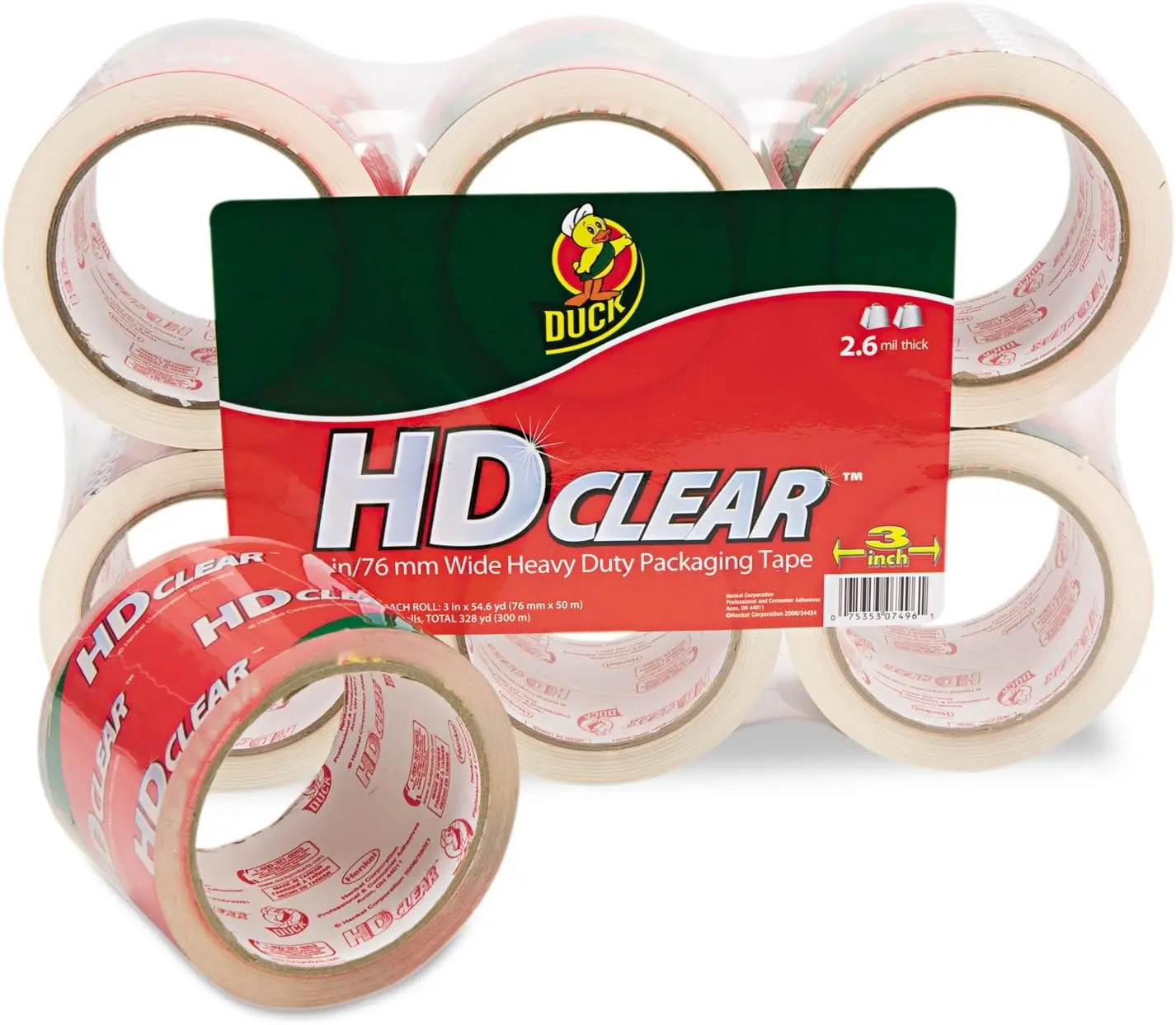 

0007496 Heavy-Duty Carton Packaging Tape, 3-Inch x 55yds, Clear, 6/Pack