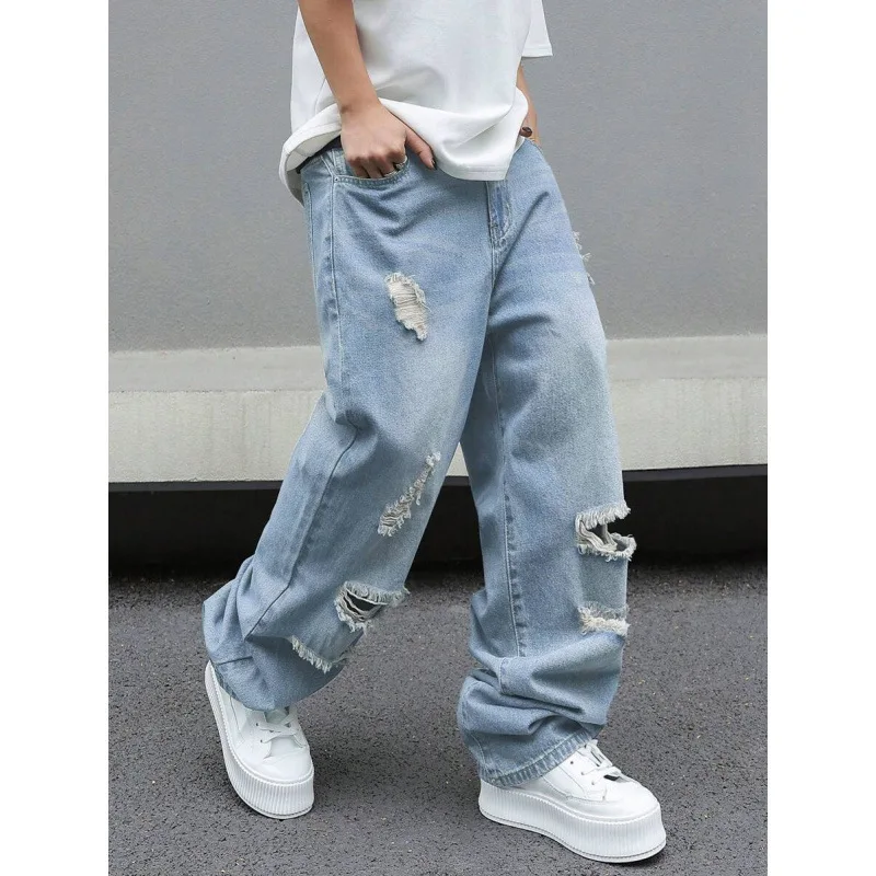 

Vintage Wide Leg Casual Pants Men's Denim Jeans Non-Shrinkage Retro Style Spring Season Neutral Gender Rope Closure