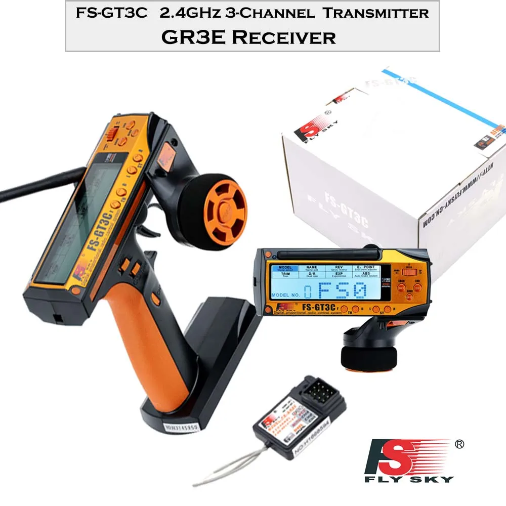 FS-GT3C Remote Control 2.4GHz 3-Channel Transmitter built-in battery with GR3E Receiver For RC Cars Boat