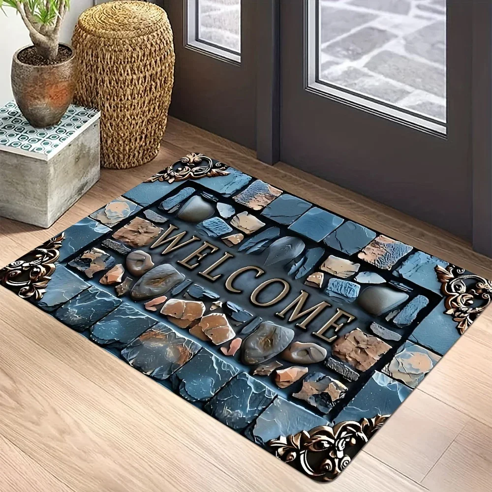 Long Doormat Vintage Tile Mosaic Print Entrance Rug Antique Pattern  Mat Entry Hallway  Home Decorative Style Housewarming Rug