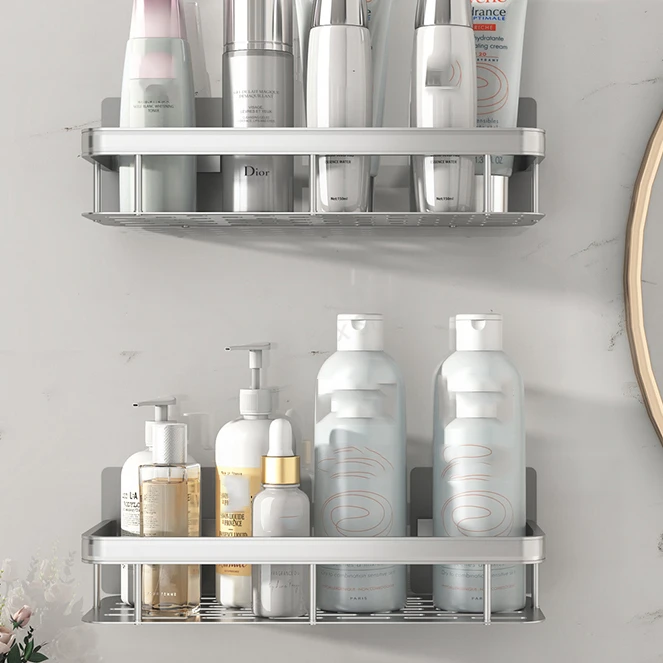 Bathroom Kitchen Shelf Storage Organizer No Drill Shelf Shower Hanging Basket Corner Shelf Shampoo Holder Bathroom Accessories