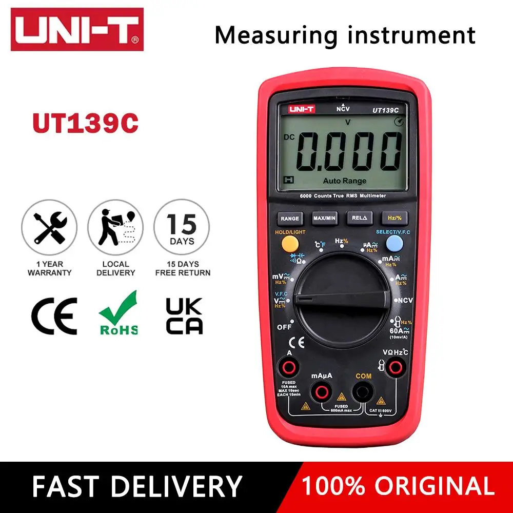 

UNI-T UT139C UT139E Unit Digitale Multimeter 6000 Count Voltmeter Temperatuur Auto Range True Rms Meter Condensator Tester