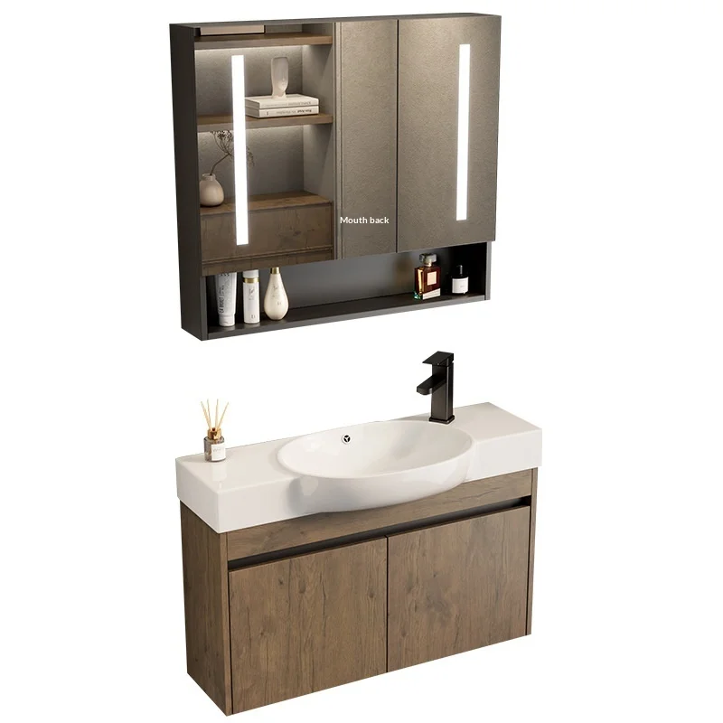 Small apartment ultra-narrow bathroom cabinet combination integrated ceramic wash basin with wall-mounted mirror